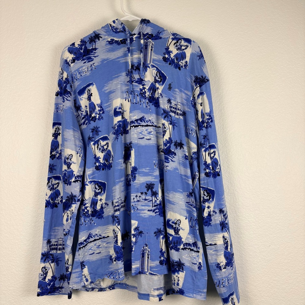 Polo Ralph Lauren Men's Hooded Long Sleeve T Shirt Hawaiian Blue XL